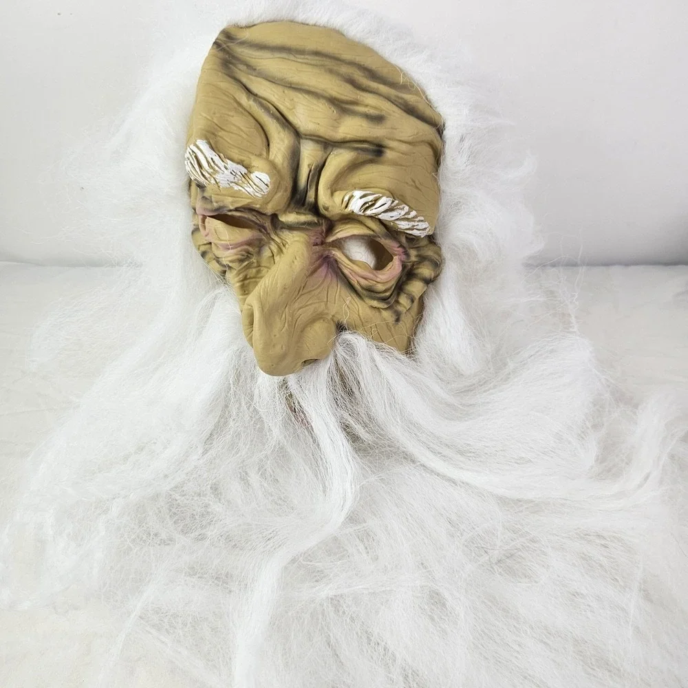 Scary Old Elderly Wizard Man Adult Mask White Long Beard Hair Latex Halloween